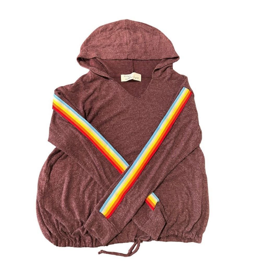 Vintage Havana Rainbow Striped Sleeves Maroon Red Medium Pull Over Sweater